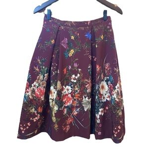 Vintage Single Los Angeles Lined Floral Pleated Full A-Line Skirt Size Small